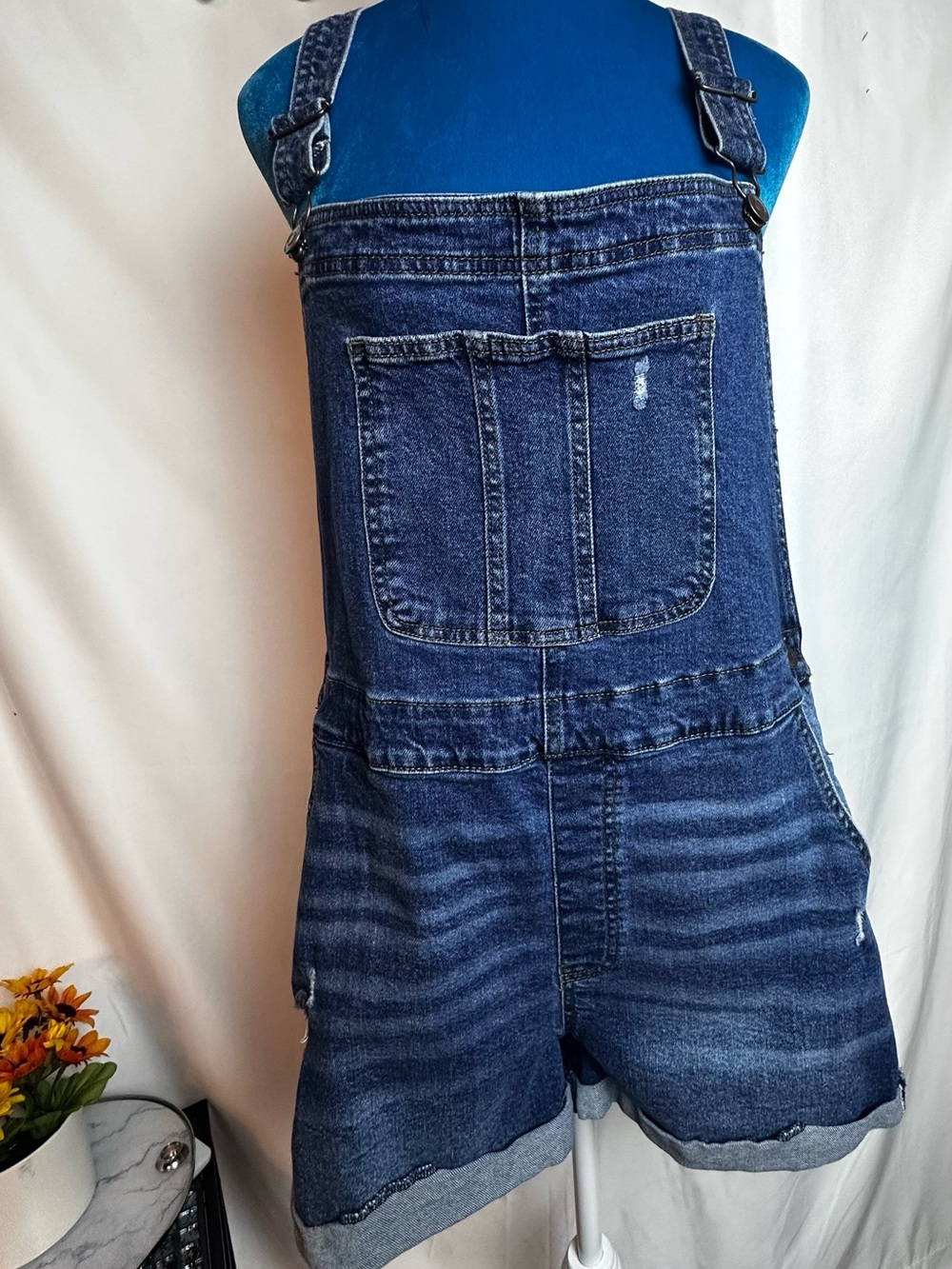 No Boundaries Light and Dark Blue Denim Shortalls - Picture 3 of 9